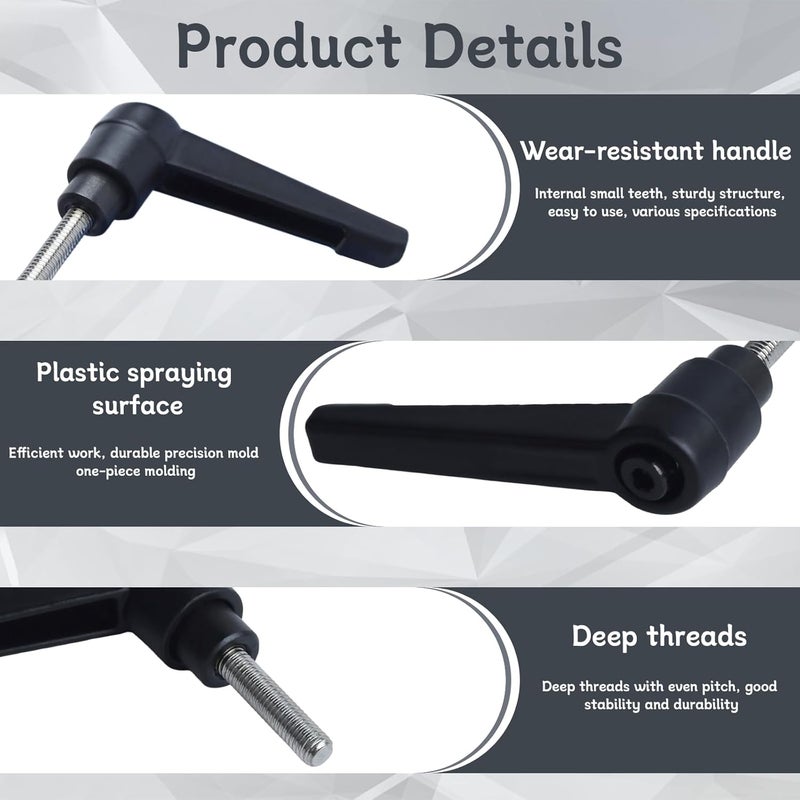 Begino Clamping Lever Handles with Quick Release Push Button Locking, 304 Stainless Steel M5 x 20mm Stud - Black (6 Pack) - Image 5